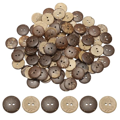 YELARXI Natürliche Kokosnussschalen-Knöpfe, 2 Löcher, Holzknöpfe – passend für (Nähen, Basteln, Dekorationen, Hemdkleidung) 100 Stück & 15 mm & Braun von YELARXI
