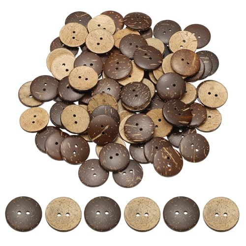 YELARXI Natürliche Kokosnussschalen-Knöpfe, 2 Löcher, Holzknöpfe – passend für (Nähen, Basteln, Dekorationen, Hemdkleidung) 100 Stück & 21 mm & Braun von YELARXI
