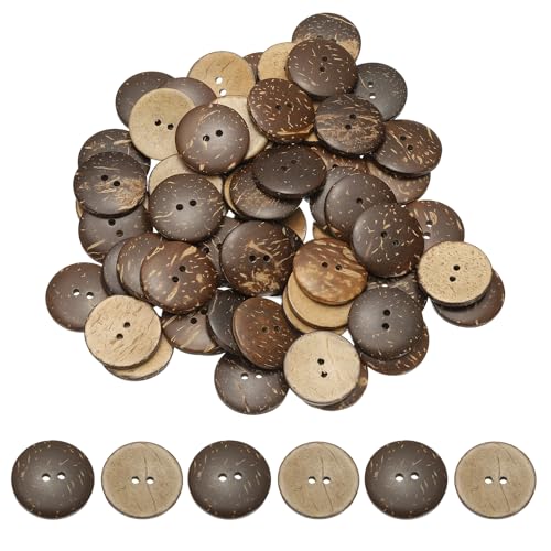 YELARXI Natürliche Kokosnussschalen-Knöpfe, 2 Löcher, Holzknöpfe – passend für (Nähen, Basteln, Dekorationen, Hemdkleidung) 100 Stück & 23 mm & Braun von YELARXI