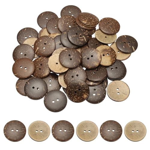 YELARXI Natürliche Kokosnussschalen-Knöpfe, 2 Löcher, Holzknöpfe – passend für (Nähen, Basteln, Dekorationen, Hemdkleidung) 100 Stück & 28 mm & Braun von YELARXI
