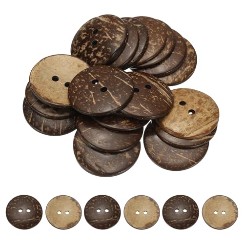 YELARXI Natürliche Kokosnussschalen-Knöpfe, 2 Löcher, Holzknöpfe – passend für (Nähen, Basteln, Dekorationen, Hemdkleidung) 20 Stück & 50 mm & Braun von YELARXI