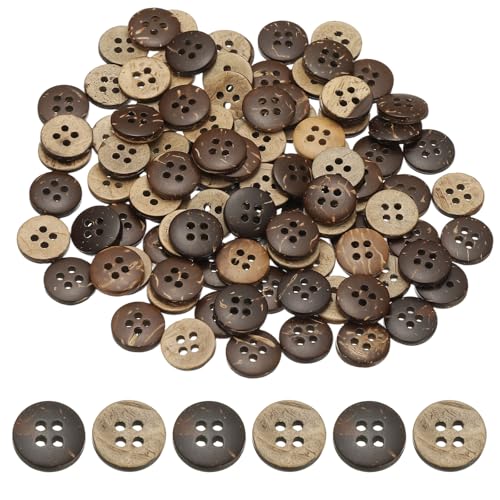 YELARXI Natürliche Kokosnussschalen-Knöpfe, 4 Löcher, Holzknöpfe – passend für (Nähen, Basteln, Dekorationen, Hemdkleidung) 100 Stück & 11,5 mm & Braun von YELARXI