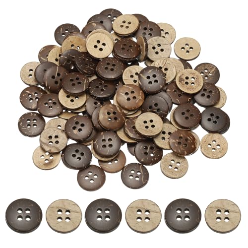 YELARXI Natürliche Kokosnussschalen-Knöpfe, 4 Löcher, Holzknöpfe – passend für (Nähen, Basteln, Dekorationen, Hemdkleidung) 100 Stück & 12,5 mm & Braun von YELARXI