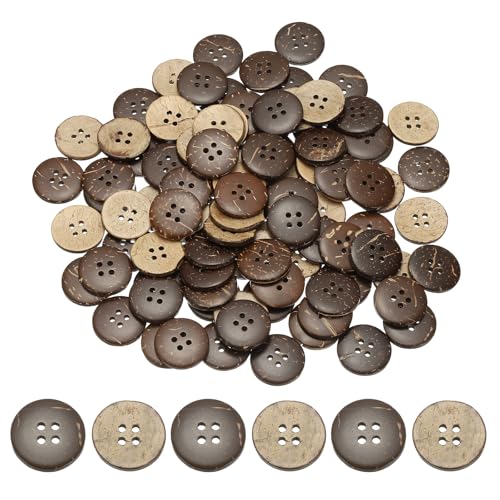 YELARXI Natürliche Kokosnussschalen-Knöpfe, 4 Löcher, Holzknöpfe – passend für (Nähen, Basteln, Dekorationen, Hemdkleidung) 100 Stück & 18 mm & Braun von YELARXI