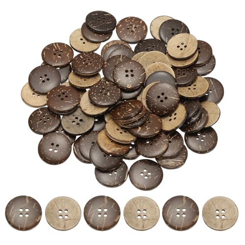 YELARXI Natürliche Kokosnussschalen-Knöpfe, 4 Löcher, Holzknöpfe – passend für (Nähen, Basteln, Dekorationen, Hemdkleidung) 100 Stück & 25 mm & Braun von YELARXI