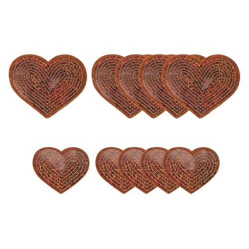 YELARXI Pailletten-Herz-Aufnäher zum Aufbügeln, bestickt, zum Aufnähen und Aufnähen, für DIY-Schuhe, Hüte, Rucksäcke, Kleidung, Reparatur – (10 Stück, Kaffee, 2 Größen) von YELARXI