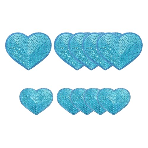 YELARXI Pailletten-Herz-Aufnäher zum Aufbügeln, bestickt, zum Aufnähen und Aufnähen, für DIY-Schuhe, Hüte, Rucksäcke, Kleidung, Reparatur – (10 Stück, blau, 2 Größen) von YELARXI