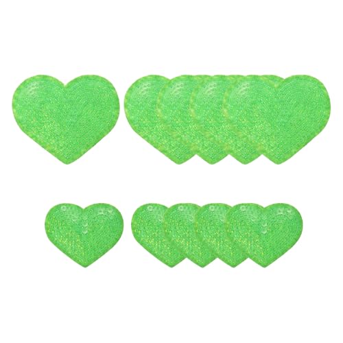 YELARXI Pailletten-Herz-Aufnäher zum Aufbügeln, bestickt, zum Aufnähen und Aufnähen, für DIY-Schuhe, Hüte, Rucksäcke, Kleidung, Reparatur – (10 Stück, grün, 2 Größen) von YELARXI