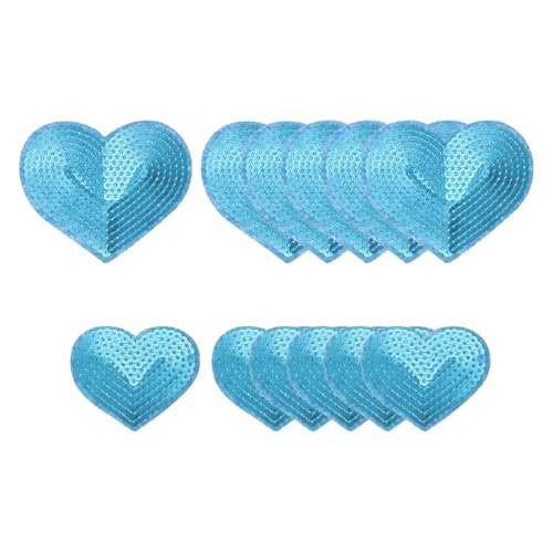 YELARXI Pailletten-Herz-Aufnäher zum Aufbügeln, bestickt, zum Aufnähen und Aufnähen, für DIY-Schuhe, Hüte, Rucksäcke, Kleidung, Reparatur – (12 Stück, Hellblau, 2 Größen) von YELARXI