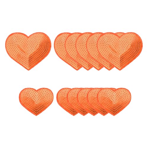 YELARXI Pailletten-Herz-Aufnäher zum Aufbügeln, bestickt, zum Aufnähen und Aufnähen, für DIY-Schuhe, Hüte, Rucksäcke, Kleidung, Reparatur – (12 Stück, Orange, 2 Größen) von YELARXI
