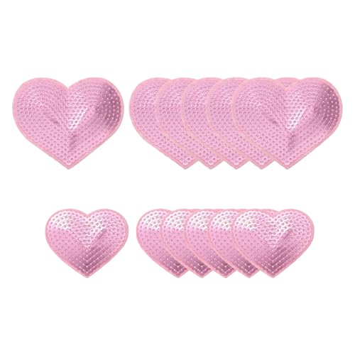 YELARXI Pailletten-Herz-Aufnäher zum Aufbügeln, bestickt, zum Aufnähen und Aufnähen, für DIY-Schuhe, Hüte, Rucksäcke, Kleidung, Reparatur – (12 Stück, Rosa, 2 Größen) von YELARXI