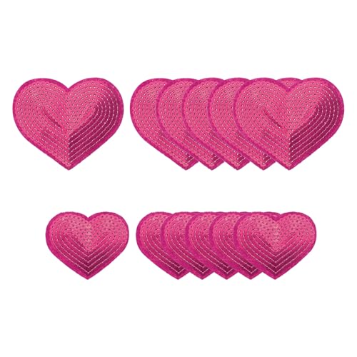 YELARXI Pailletten-Herz-Aufnäher zum Aufbügeln, bestickt, zum Aufnähen und Aufnähen, für DIY-Schuhe, Hüte, Rucksäcke, Kleidung, Reparatur – (12 Stück, Rose, 2 Größen) von YELARXI