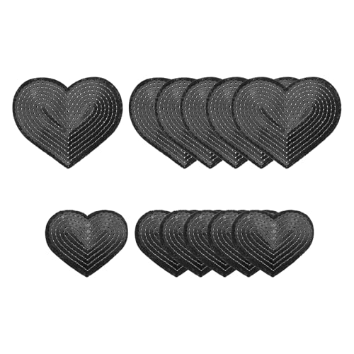 YELARXI Pailletten-Herz-Aufnäher zum Aufbügeln, bestickt, zum Aufnähen und Aufnähen, für DIY-Schuhe, Hüte, Rucksäcke, Kleidung, Reparatur – (12 Stück, Schwarz, 2 Größen) von YELARXI
