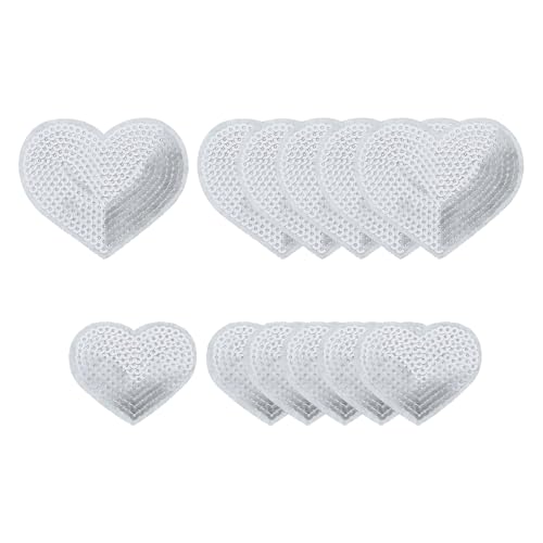 YELARXI Pailletten-Herz-Aufnäher zum Aufbügeln, bestickt, zum Aufnähen und Aufnähen, für DIY-Schuhe, Hüte, Rucksäcke, Kleidung, Reparatur – (12 Stück, Silber, 2 Größen) von YELARXI