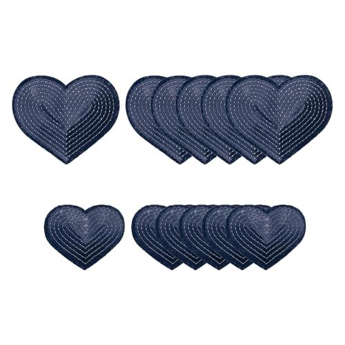 YELARXI Pailletten-Herz-Aufnäher zum Aufbügeln, bestickt, zum Aufnähen und Aufnähen, für DIY-Schuhe, Hüte, Rucksäcke, Kleidung, Reparatur – (12 Stück, dunkelblau, 2 Größen) von YELARXI