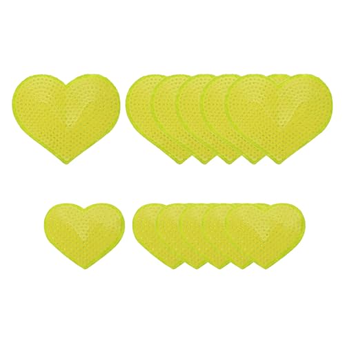 YELARXI Pailletten-Herz-Aufnäher zum Aufbügeln, bestickt, zum Aufnähen und Aufnähen, für DIY-Schuhe, Hüte, Rucksäcke, Kleidung, Reparatur – (12 Stück, gelb, 2 Größen) von YELARXI