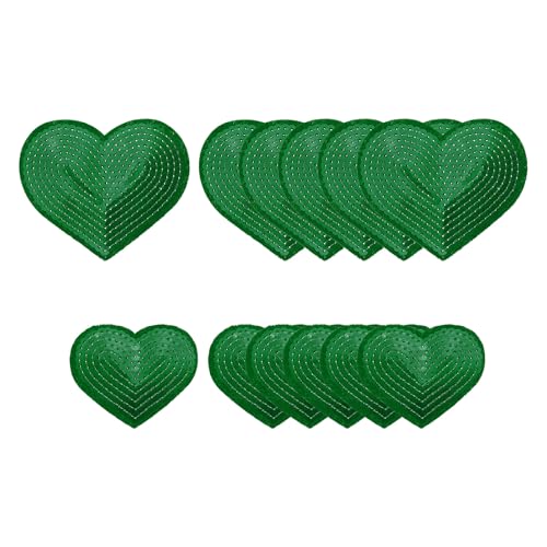 YELARXI Pailletten-Herz-Aufnäher zum Aufbügeln, bestickt, zum Aufnähen und Aufnähen, für DIY-Schuhe, Hüte, Rucksäcke, Kleidung, Reparatur – (12 Stück, grün, 2 Größen) von YELARXI