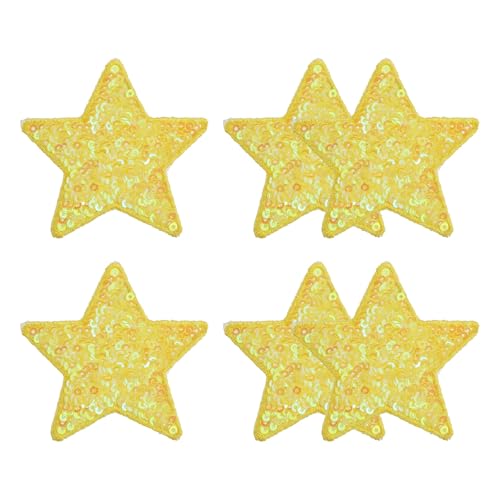 YELARXI Pailletten-Stern-Aufnäher zum Aufbügeln, bestickt, 6,6 x 6,6 cm, geeignet für DIY-Schuhe, Hüte, Rucksäcke, Kleidung, Reparaturen – (6 Stück, gelb) von YELARXI