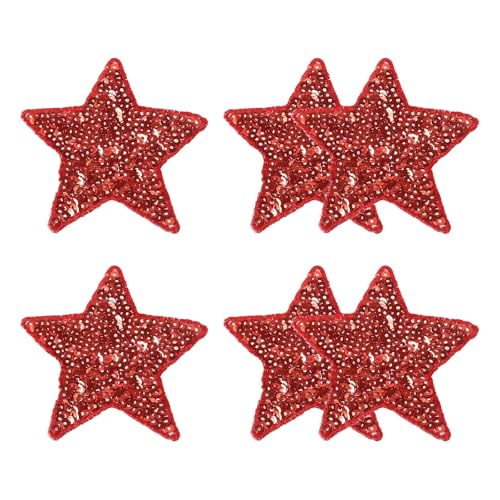 YELARXI Pailletten-Stern-Aufnäher zum Aufbügeln, bestickt, 6,6 x 6,6 cm, geeignet für DIY-Schuhe, Hüte, Rucksäcke, Kleidung, Reparaturen – (6 Stück, rot) von YELARXI
