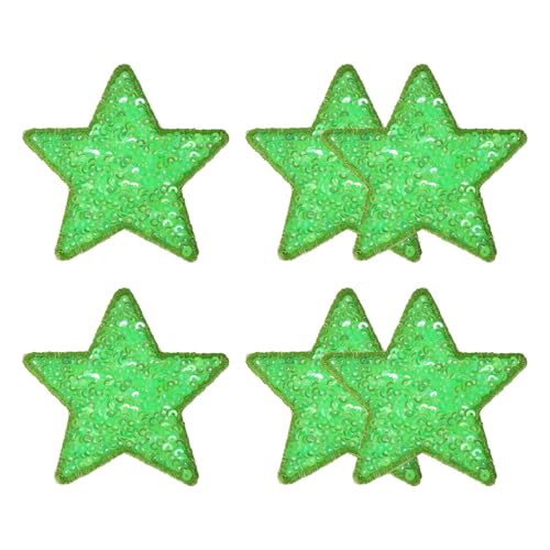 YELARXI Pailletten-Stern-Aufnäher zum Aufbügeln, bestickt, 6,6 x 6,6 cm, passend für DIY-Schuhe, Hüte, Rucksäcke, Kleidung, Reparaturen – (6 Stück, Fruchtgrün) von YELARXI