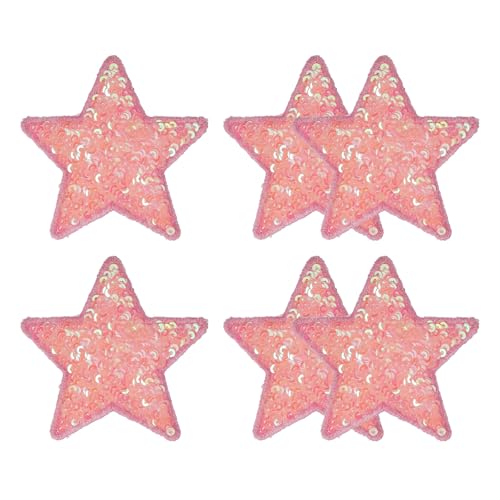 YELARXI Pailletten-Stern-Aufnäher zum Aufbügeln, bestickt, 6,6 x 6,6 cm, passend für DIY-Schuhe, Hüte, Rucksäcke, Kleidung, Reparaturen – (6 Stück, Rosa) von YELARXI