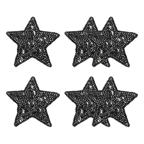 YELARXI Pailletten-Stern-Aufnäher zum Aufbügeln, bestickt, 6,6 x 6,6 cm, passend für DIY-Schuhe, Hüte, Rucksäcke, Kleidung, Reparaturen – (6 Stück, schwarz) von YELARXI
