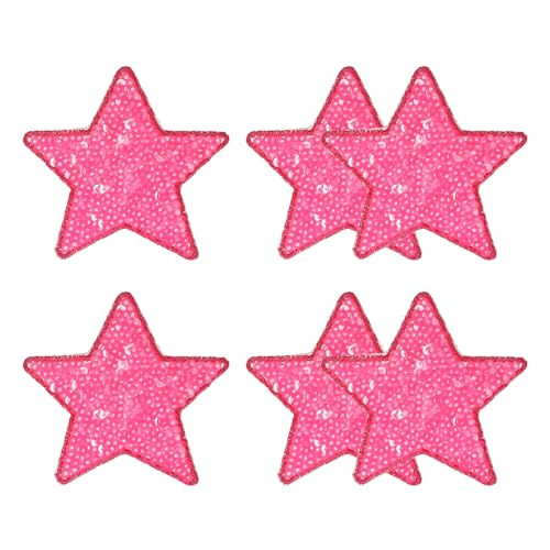 YELARXI Pailletten-Stern-Aufnäher zum Aufbügeln, bestickt, 6,6 x 6,6 cm, passend für selbstgemachte Schuhe, Hüte, Rucksäcke, Kleidung, Reparatur – (6 Stück, Rose) von YELARXI
