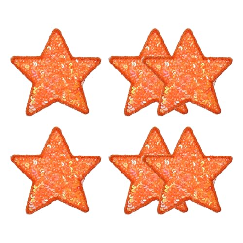 YELARXI Pailletten-Stern-Aufnäher zum Aufbügeln, bestickt, 6,6 x 6,6 cm, passend für selbstgemachte Schuhe, Hüte, Rucksäcke, Kleidung, Reparatur – (6 Stück, orange) von YELARXI