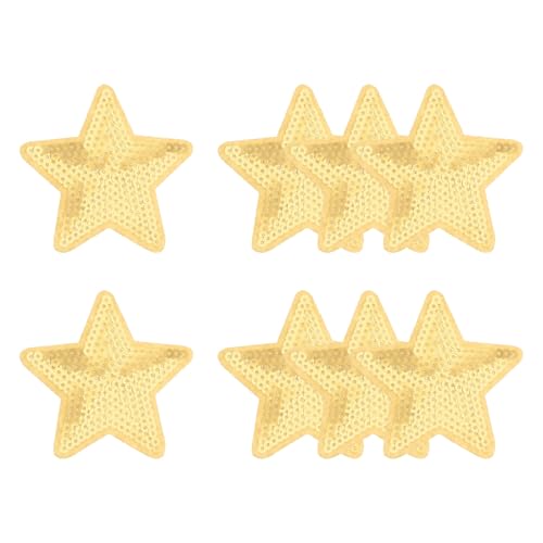 YELARXI Pailletten-Stern-Aufnäher zum Aufbügeln, bestickt, zum Aufnähen, Pailletten, Glitzer, 8,9 x 8,9 cm, passend für DIY-Schuhe, Hüte, Rucksäcke, Kleidung, Reparatur – (8 Stück, Gold) von YELARXI