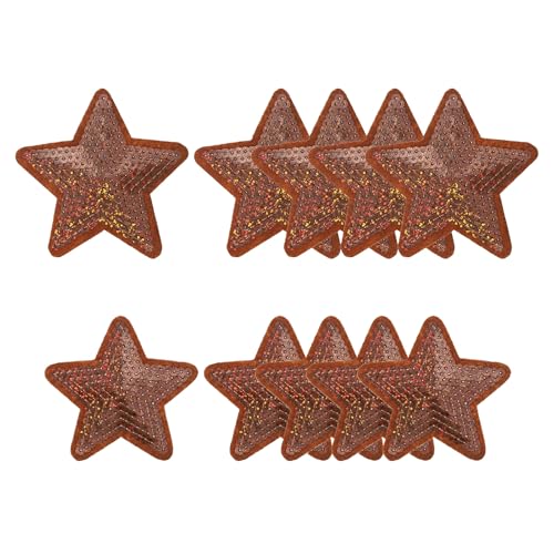 YELARXI Pailletten-Stern-Aufnäher zum Aufbügeln, bestickt, zum Aufnähen und Aufnähen, für DIY-Schuhe, Hüte, Rucksäcke, Kleidung, Reparatur – (10 Stück, Laser-Kaffee, 2 Größen) von YELARXI