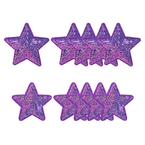 YELARXI Pailletten-Stern-Aufnäher zum Aufbügeln, bestickt, zum Aufnähen und Aufnähen, für DIY-Schuhe, Hüte, Rucksäcke, Kleidung, Reparatur – (10 Stück, Laser-Violett, 2 Größen) von YELARXI