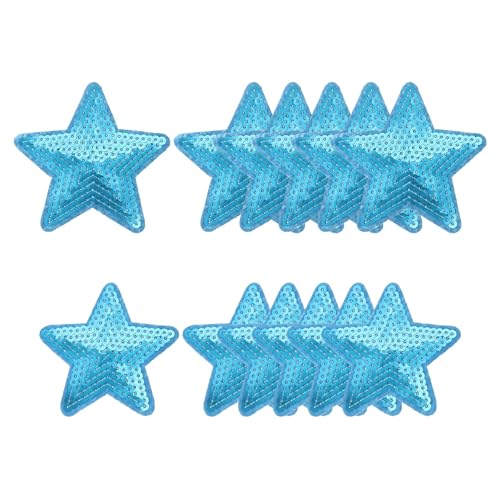 YELARXI Pailletten-Stern-Aufnäher zum Aufbügeln, bestickt, zum Aufnähen und Aufnähen, für DIY-Schuhe, Hüte, Rucksäcke, Kleidung, Reparatur – (12 Stück, Hellblau, 2 Größen) von YELARXI