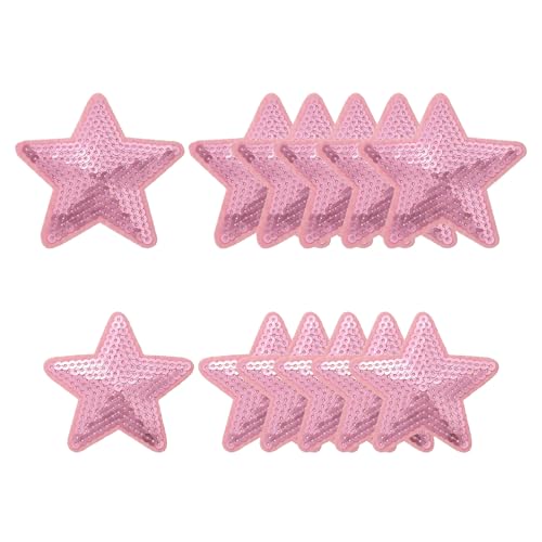 YELARXI Pailletten-Stern-Aufnäher zum Aufbügeln, bestickt, zum Aufnähen und Aufnähen, für DIY-Schuhe, Hüte, Rucksäcke, Kleidung, Reparatur – (12 Stück, Rosa, 2 Größen) von YELARXI