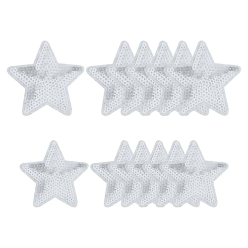 YELARXI Pailletten-Stern-Aufnäher zum Aufbügeln, bestickt, zum Aufnähen und Aufnähen, für DIY-Schuhe, Hüte, Rucksäcke, Kleidung, Reparatur – (12 Stück, Silber, 2 Größen) von YELARXI