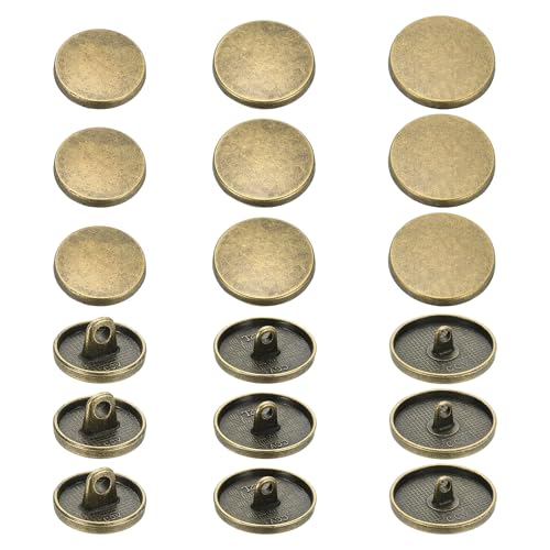 YELARXI Runde flache Metallknöpfe, Legierungsschaft, runde Form, Nähknöpfe – passend für (Männer – Frauen – Mantel – Hemd – Anzug – Hosen – Nähen Handwerk) 15/20/25 mm & 18 Stück & Bronzeton von YELARXI