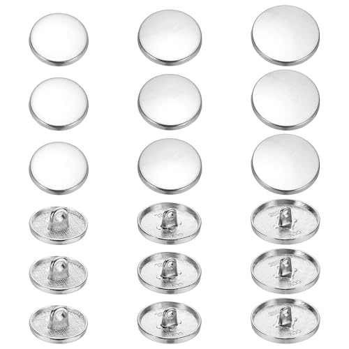 YELARXI Runde flache Metallknöpfe, Legierungsschaft, runde Form, Nähknöpfe – passend für (Männer – Frauen – Mantel – Hemd – Anzug – Hosen – Nähen Handwerk) 15/20/25 mm & 18 Stück & Hellweiß von YELARXI