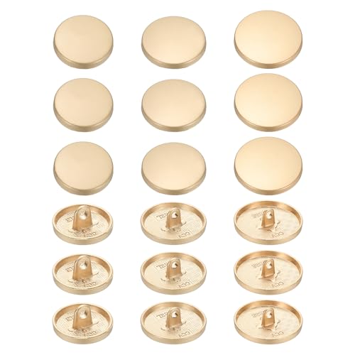 YELARXI Runde flache Metallknöpfe, Legierungsschaft, runde Form, Nähknöpfe – passend für (Männer – Frauen – Mantel – Hemd – Anzug – Hosen – Nähen Handwerk) 15/20/25 mm & 18 Stück & Sandgold von YELARXI