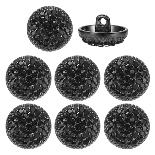 YELARXI Strass-Knöpfe, zum Aufnähen auf Strass-Knöpfe, Metall, rund, passend für (Kleidung, Dekoration, Basteln, Nähzubehör, Hochzeit), 8 Stück & 15 mm & Schwarz/Schwarz von YELARXI