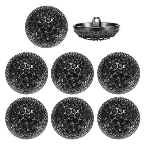 YELARXI Strass-Knöpfe, zum Aufnähen auf Strass-Knöpfe, Metall, rund, passend für (Kleidung, Dekoration, Basteln, Nähzubehör, Hochzeit), 8 Stück & 25 mm & Schwarz/Schwarz von YELARXI