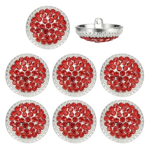 YELARXI Strass-Knöpfe, zum Aufnähen auf Strass-Knöpfe, Metall, rund, passend für (Kleidung, Dekoration, Basteln, Nähzubehör, Hochzeit), 8 Stück & 25 mm & Weiß/Rot von YELARXI