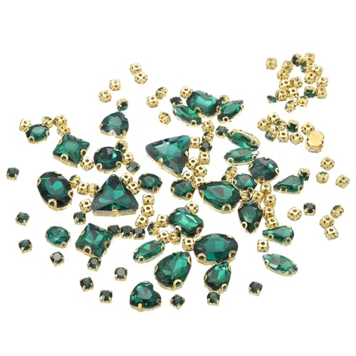 YELARXI Strasssteine zum Aufnähen, Metallbasis, Kristallglas-Edelsteine, 1,5 - 1,9 cm, passend für Schmuck, Kleidung, Kostüme, Schuhe, Kleider, Handwerk, gemischte Formen (130 Stück, Pfauengrün) von YELARXI