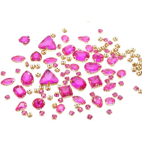 YELARXI Strasssteine zum Aufnähen, Metallbasis, Kristallglas-Edelsteine, 1,5 - 1,9 cm, passend für Schmuck, Kleidung, Kostüme, Schuhe, Kleider, Handwerk, gemischte Formen (130 Stück, Rosarot) von YELARXI