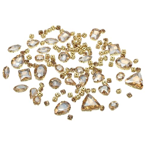 YELARXI Strasssteine zum Aufnähen auf Metallbasis, Kristallglas-Edelsteine, 1,5 - 1,9 cm, passend für Schmuck, Kleidung, Kostüme, Schuhe, Kleider, Handwerk, gemischte Formen (130 Stück, Champagner) von YELARXI
