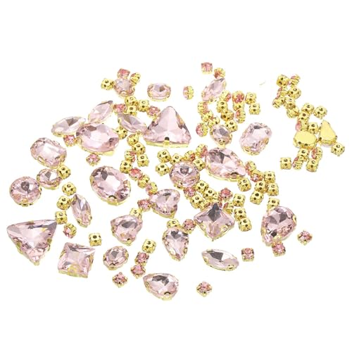 YELARXI Strasssteine zum Aufnähen auf Metallbasis, Kristallglas-Edelsteine, 1,5 - 1,9 cm, passend für Schmuck, Kleidung, Kostüme, Schuhe, Kleider, Handwerk, gemischte Formen (130 Stück, Rosa) von YELARXI
