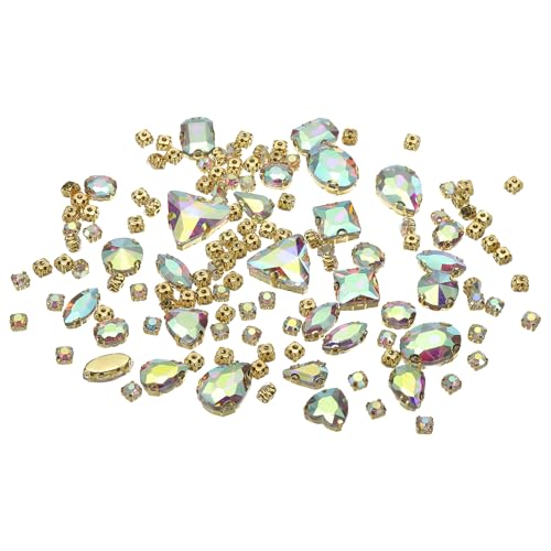 YELARXI Strasssteine zum Aufnähen auf Metallbasis, Kristallglas-Edelsteine, 1,5 - 1,9 cm, passend für Schmuck, Kleidung, Kostüme, Schuhe, Kleider, Handwerk, verschiedene Formen (130 Stück, AB-Farbe) YELARXI Strasssteine zum Aufnähen auf Metallbasis, Kristallglas-Edelsteine, 1,5 - 1,9 cm, passend für Schmuck, Kleidung, Kostüme, Schuhe, Kleider, Handwerk, verschiedene Formen (130 Stück, AB-Farbe) von YELARXI