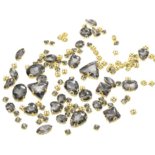 YELARXI Strasssteine zum Aufnähen auf Metallbasis, Kristallglas-Edelsteine, 1,5 - 1,9 cm, passend für Schmuck, Kleidung, Kostüme, Schuhe, Kleider, Handwerk, verschiedene Formen (130 Stück, grau) von YELARXI