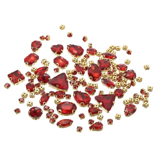 YELARXI Strasssteine zum Aufnähen auf Metallbasis, Kristallglas-Edelsteine, 1,5 - 1,9 cm, passend für Schmuck, Kleidung, Kostüme, Schuhe, Kleider, Handwerk, verschiedene Formen (130 Stück, hellrot) von YELARXI