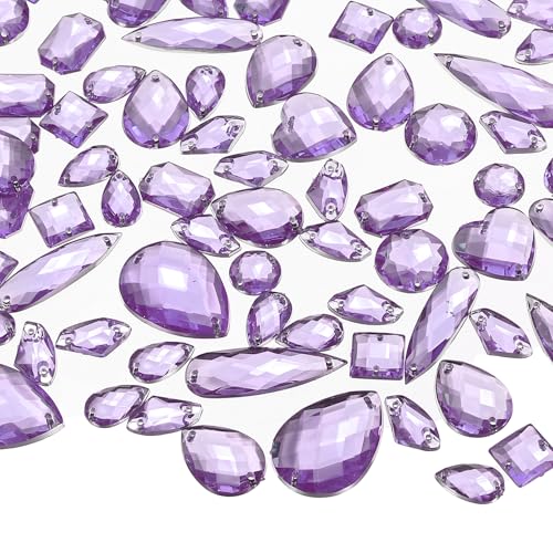 YELARXI Strasssteine zum Aufnähen mit flacher Rückseite, Kristall-Acryl-Edelsteine, geeignet für Bastelarbeiten, Kleider, Kleidung, Schuhe, Taschen, Dekorationen, gemischte Formen (200 Stück, lila) von YELARXI