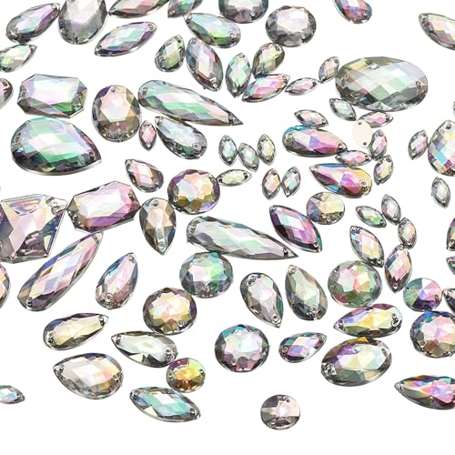 YELARXI Strasssteine zum Aufnähen mit flacher Rückseite, Kristall-Acryl-Edelsteine, geeignet für Bastelarbeiten, Kleider, Kleidung, Schuhe, Taschen, Dekorationen, gemischte Formen (200 Stück, Weiß AB) von YELARXI