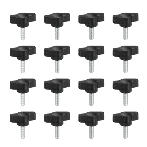 YELARXI Z-förmige Rändelschrauben, 304 Edelstahl, T-Flügelknäufe, Schrauben, Klemm-T-Kopf, M5 x 16 mm, Gewinde, passend als Ersatz für Handspannknauf, Z-Typ (16 Stück, schwarz) von YELARXI